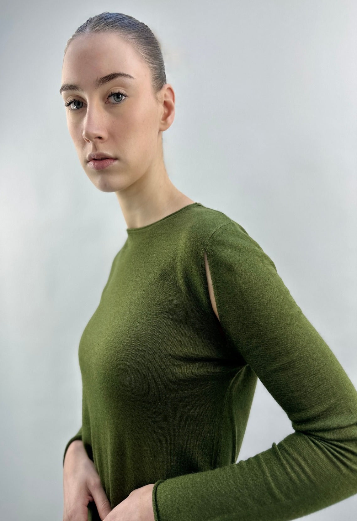 richeielu khaki top with shoulder splits