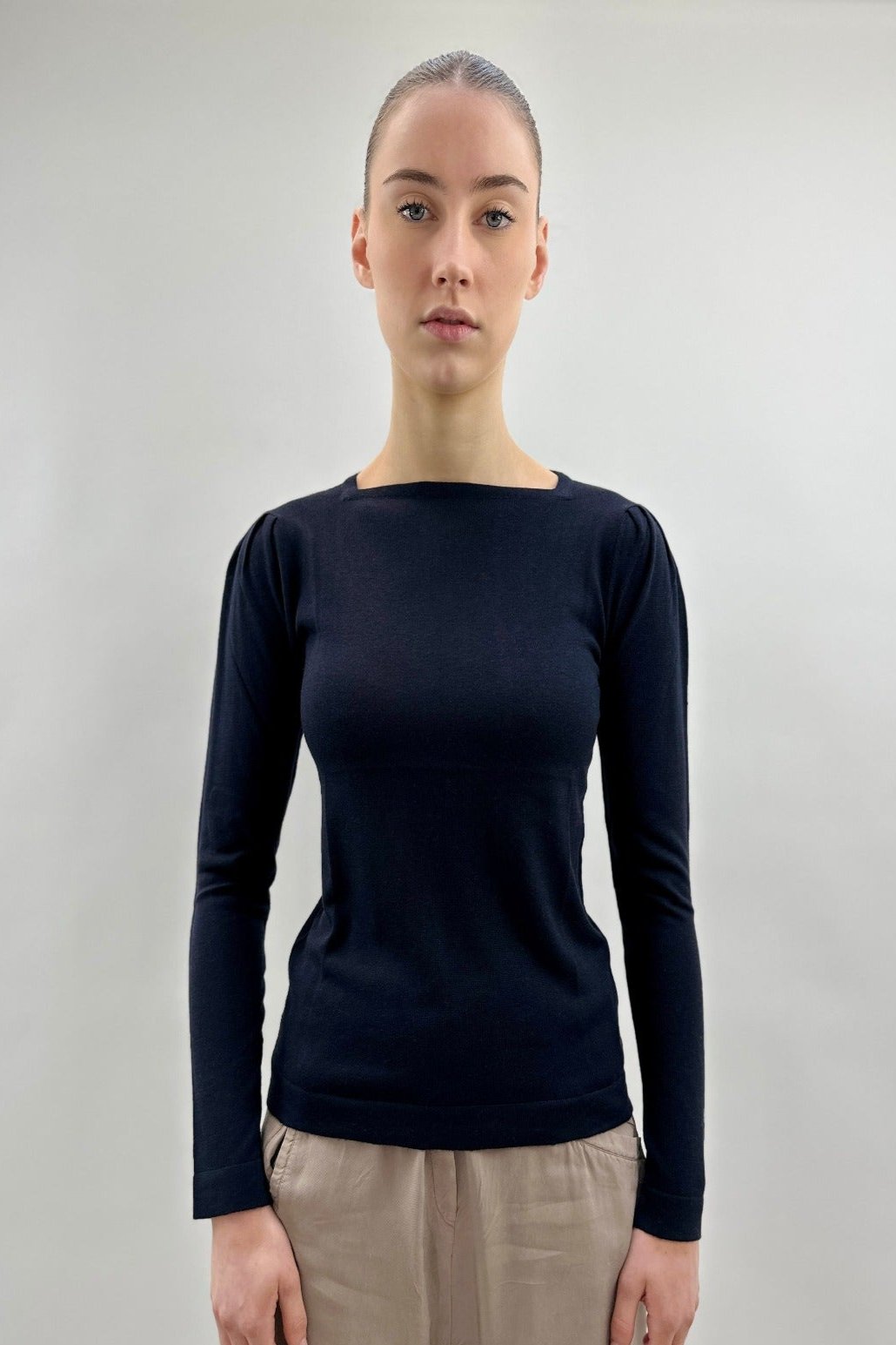 Pipster dark navy square neck top front view