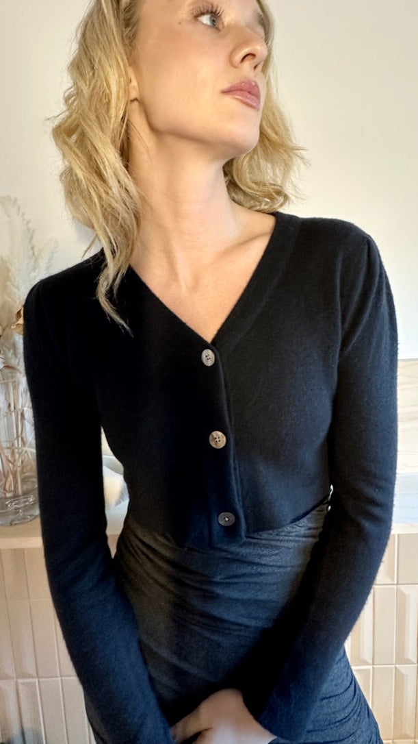 plein short crop cardigan cashmere charcoal grey black  close up