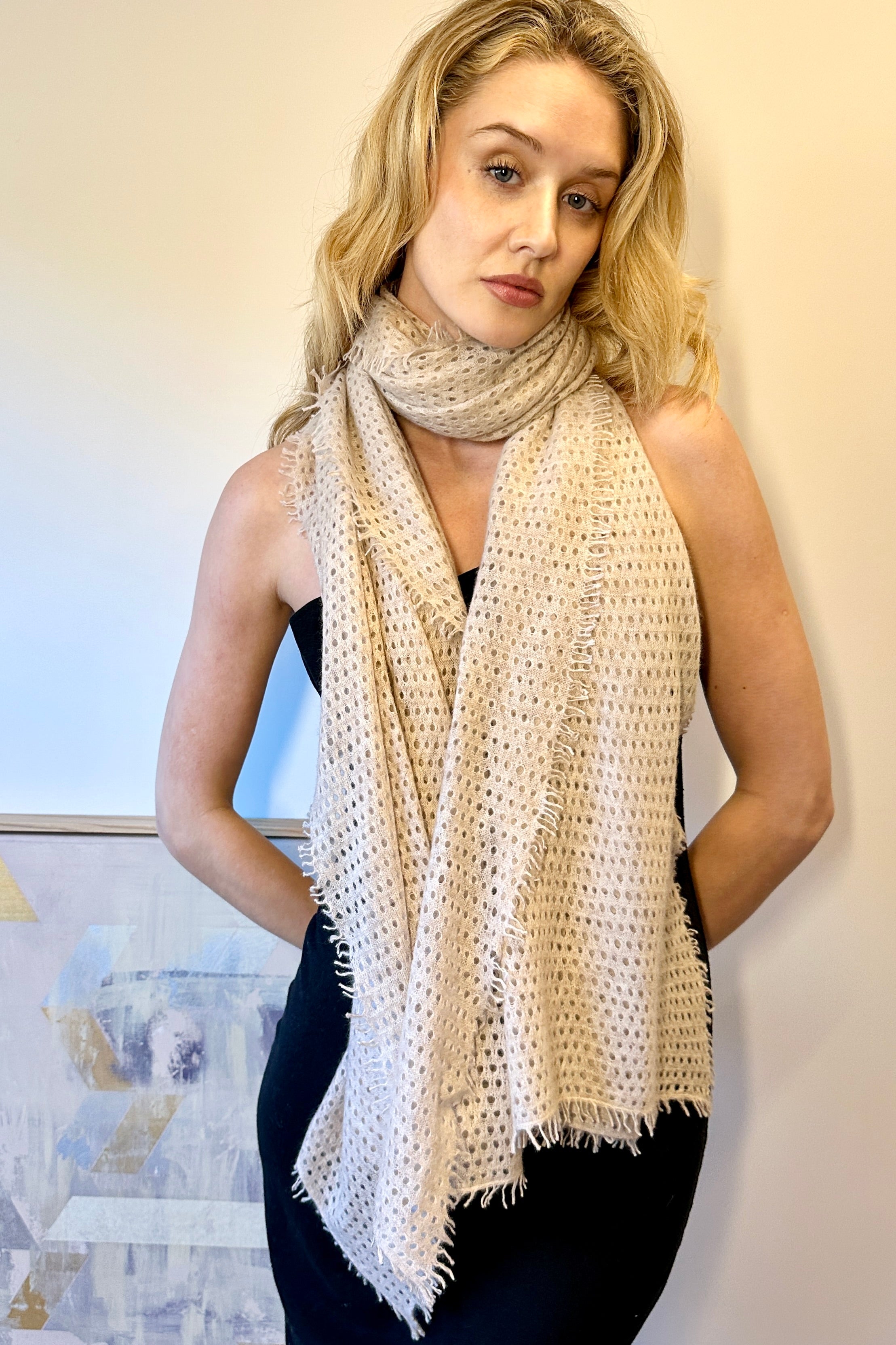 pointelle cashmere scarf open knit