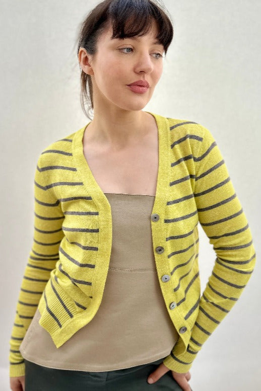 maragh stripe cardi slim fit yellow taupe