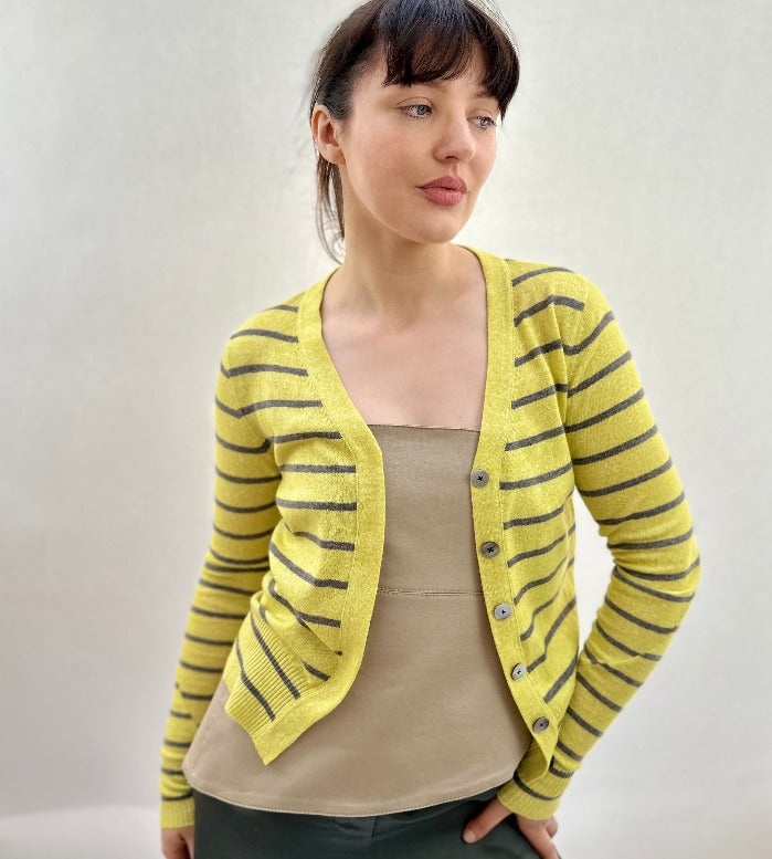 maragh stripe cardi slim fit yellow taupe