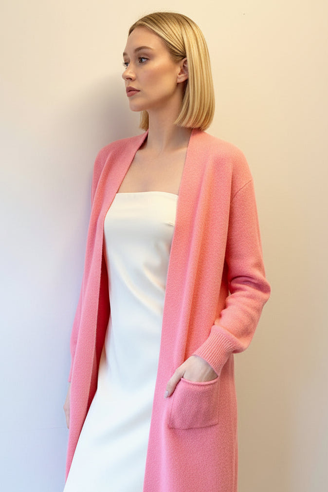 ally pink cashmere silk cardigan side view