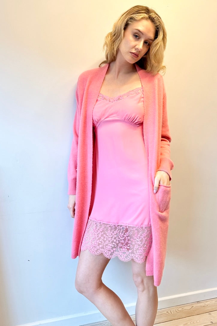 ally pink cashmere silk cardigan side view