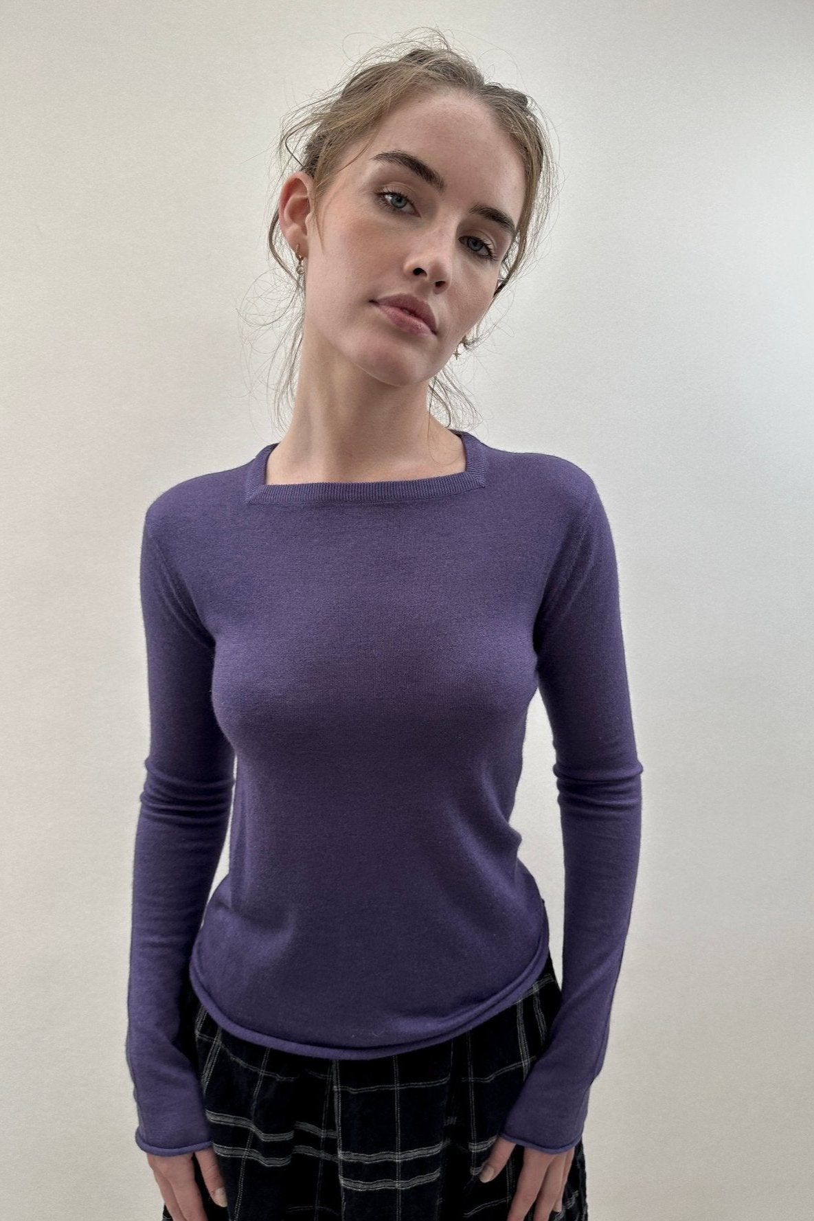 lassa Purple smoke  square neck sweater top front view