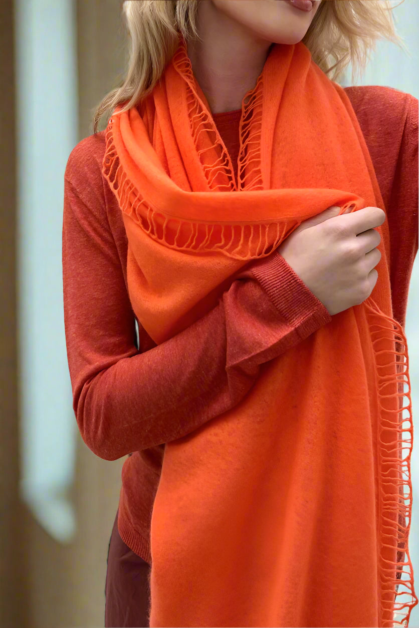 lock orange  cashmere scarf close up 