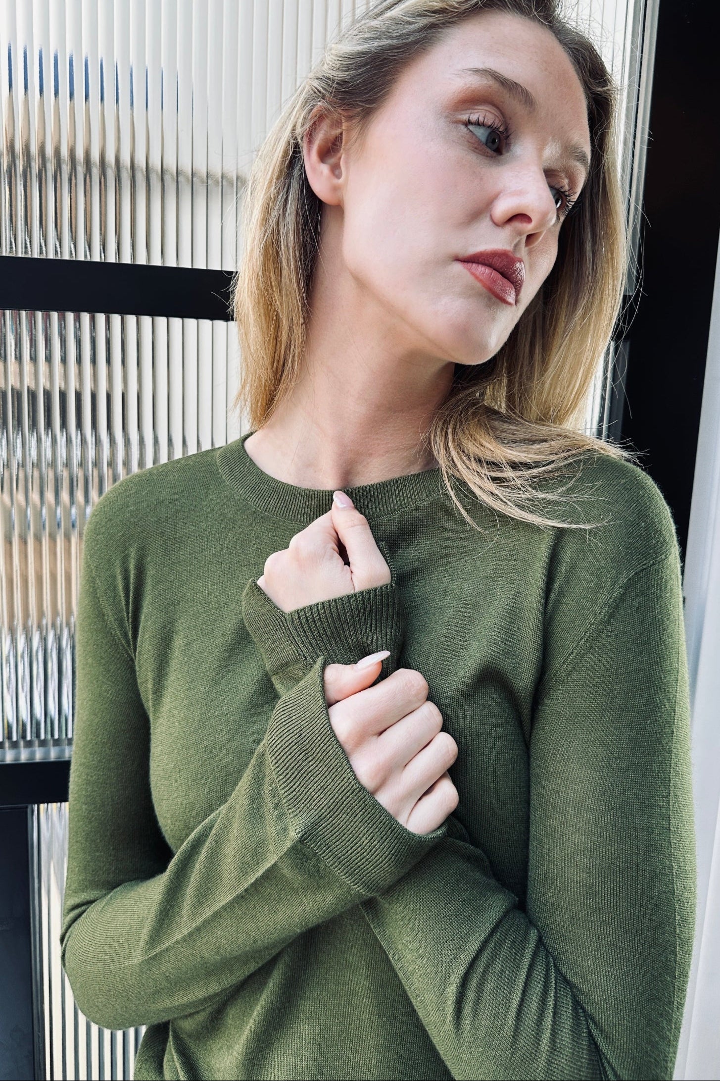 dolly dark green round neck sweater