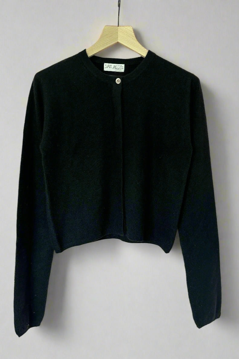 rox cashmere cardigan round neck black on hanger