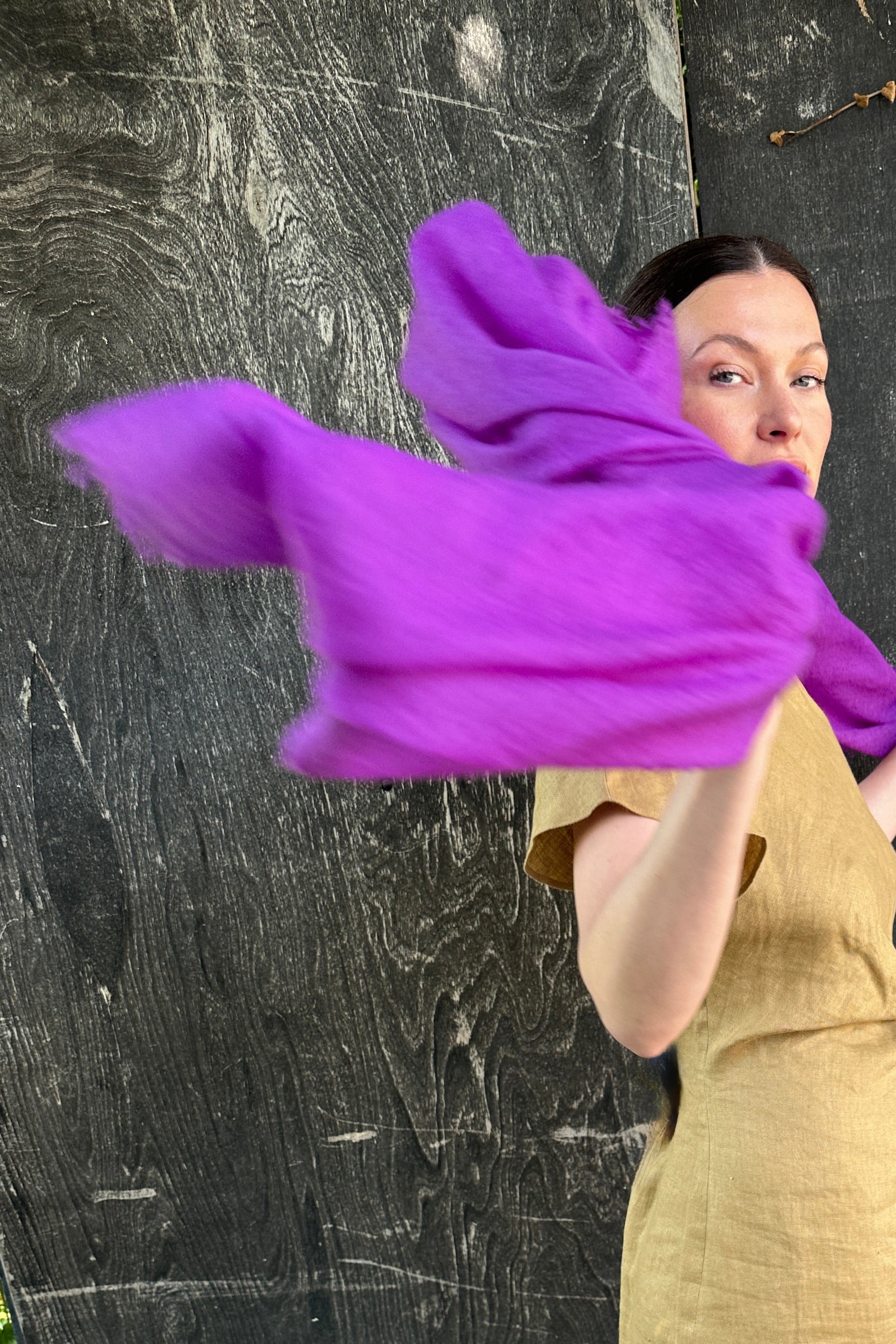 Marmee sari purple cashmere scarf  close up