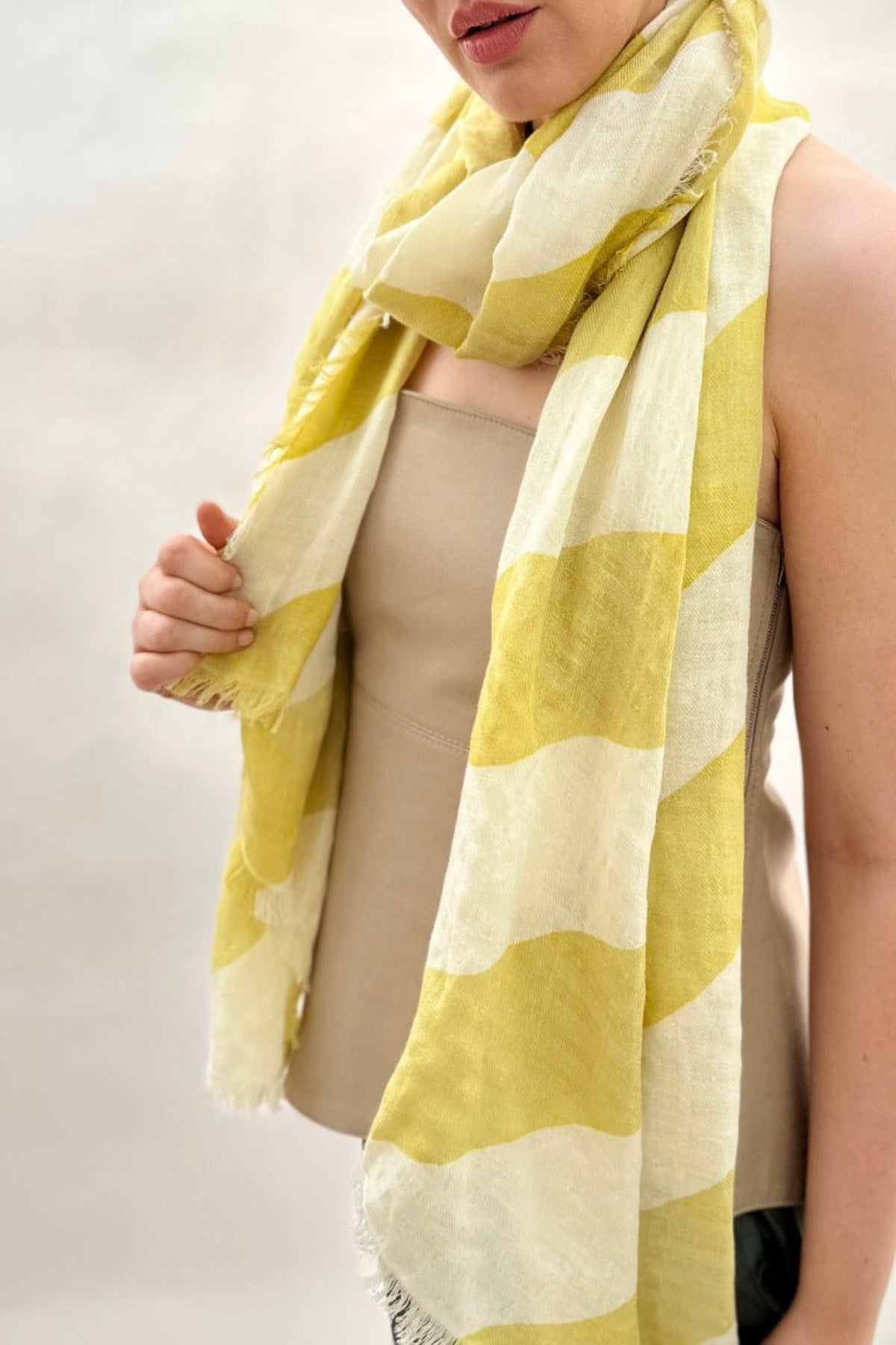 candy stripe scarf chartreuse off white