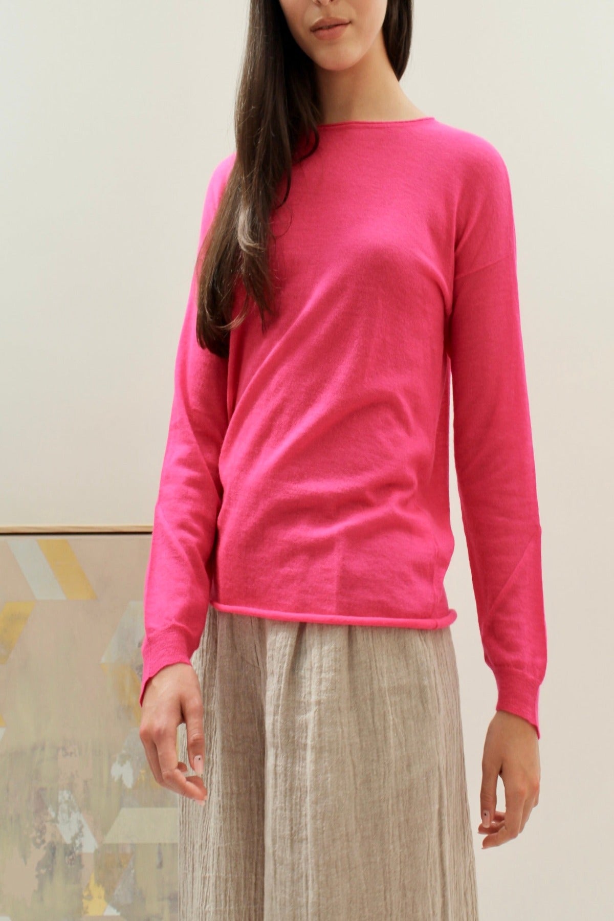 mercy crew neck sweater cashmere neon pink 3