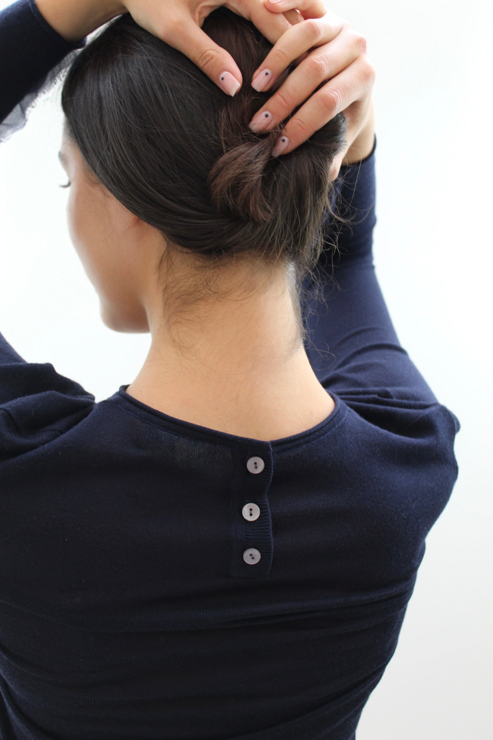 ciara silk dark navy top with silk trim back view