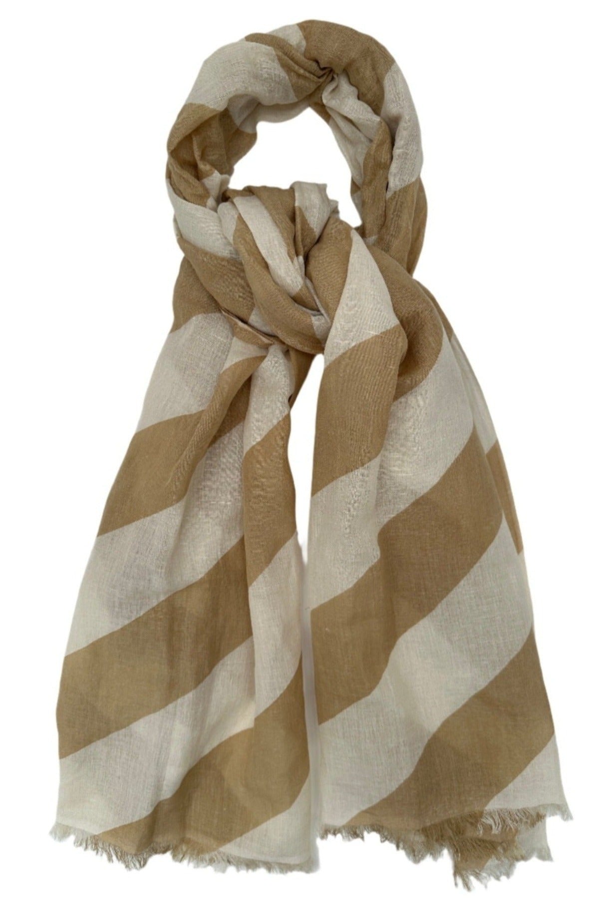 candy beige stripe scarf linen mix