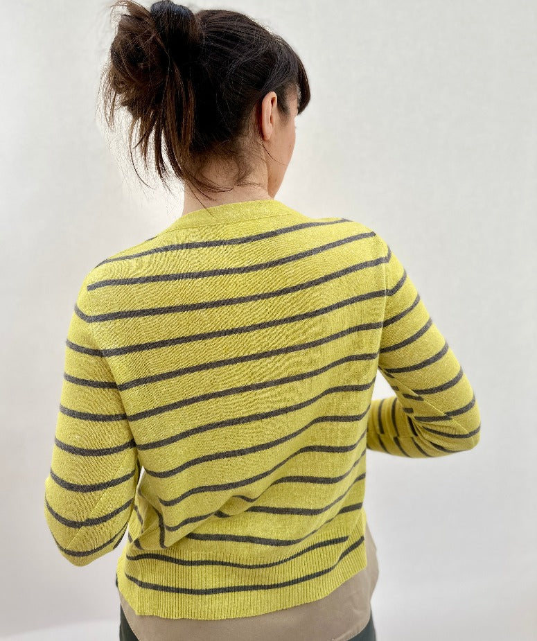 maragh stripe cardi slim fit yellow taupe back