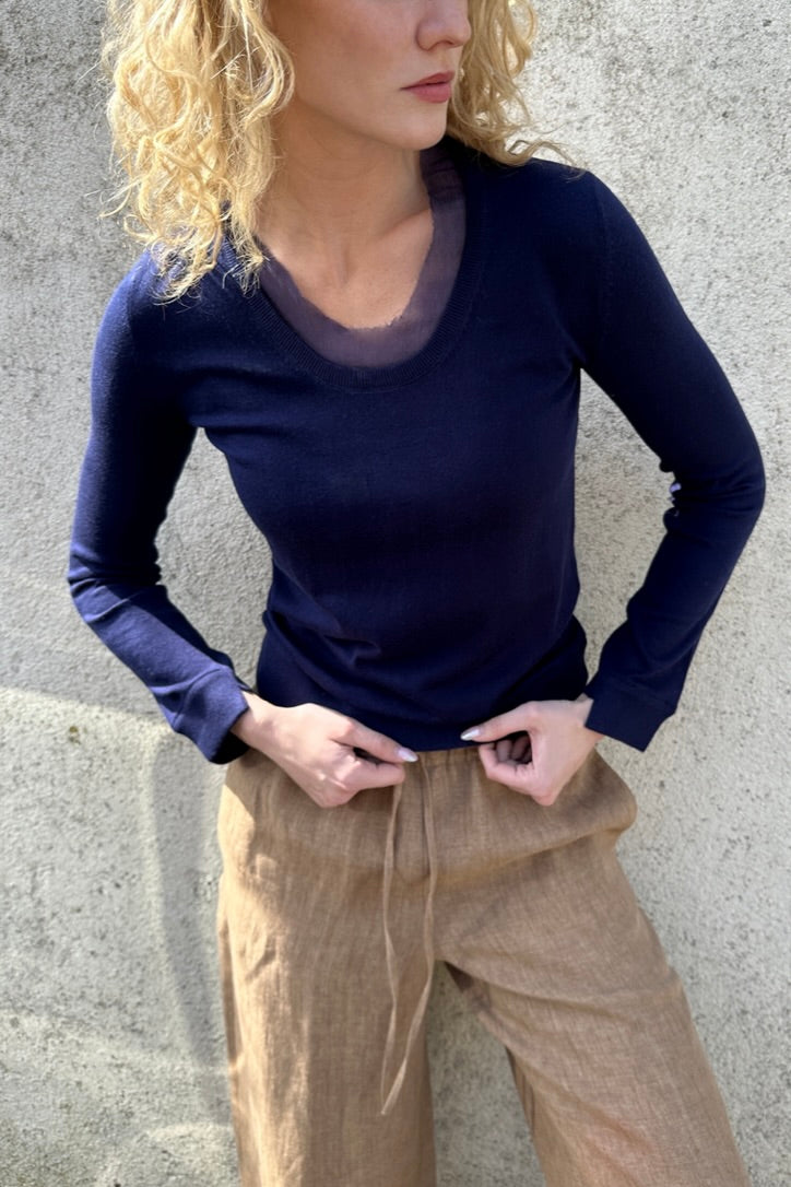 Colly u neck round neck sweater chiffon trim
