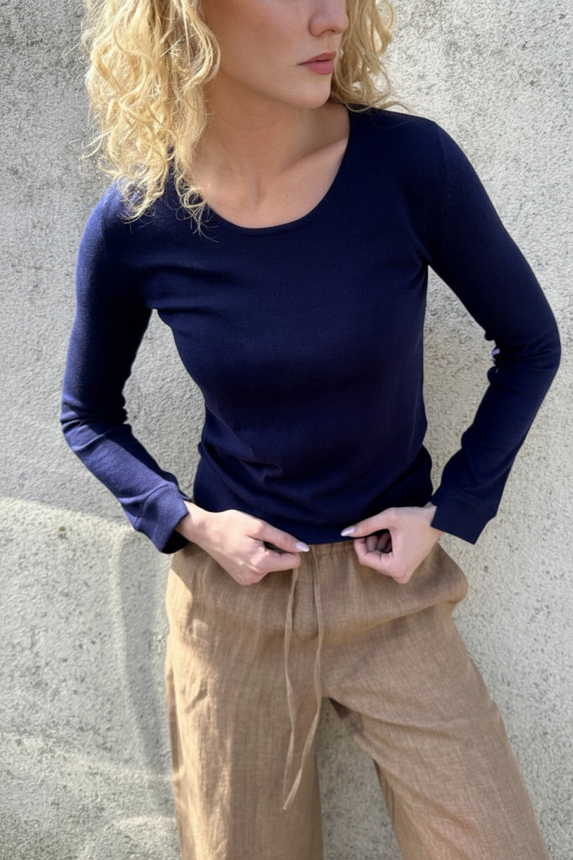 Colly u neck round neck sweater chiffon trim