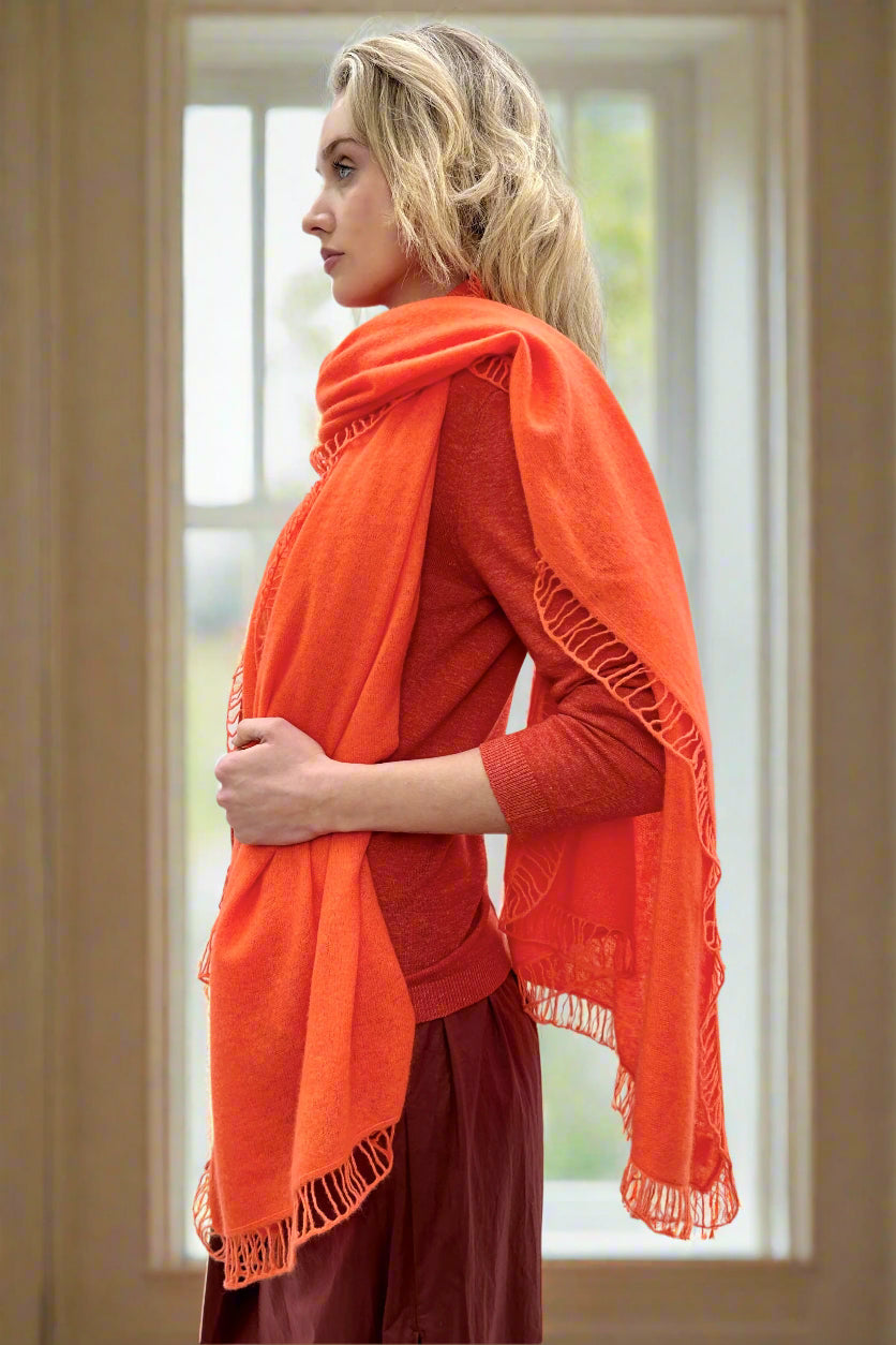 lock orange  cashmere scarf profile long view