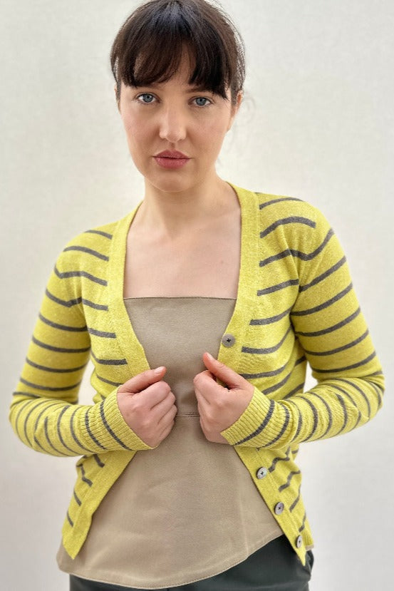 maragh stripe cardi slim fit yellow taupe 2