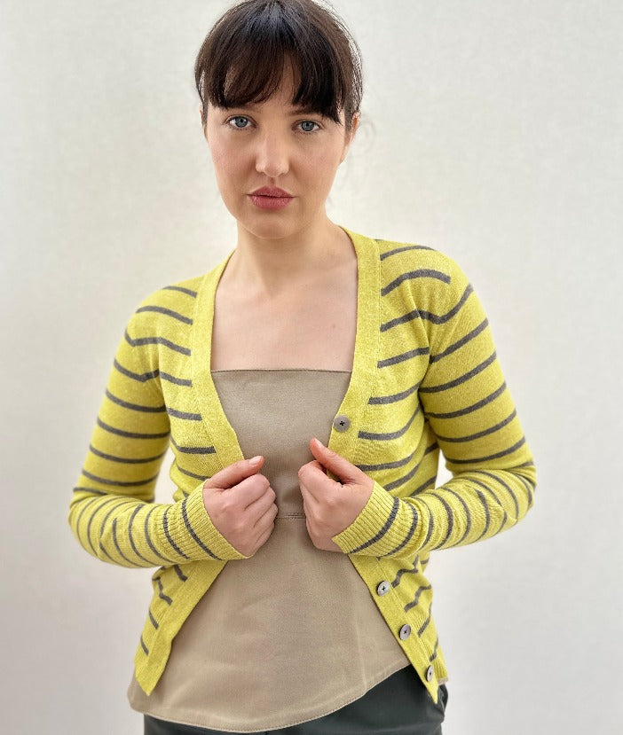 maragh stripe cardi slim fit yellow taupe 2