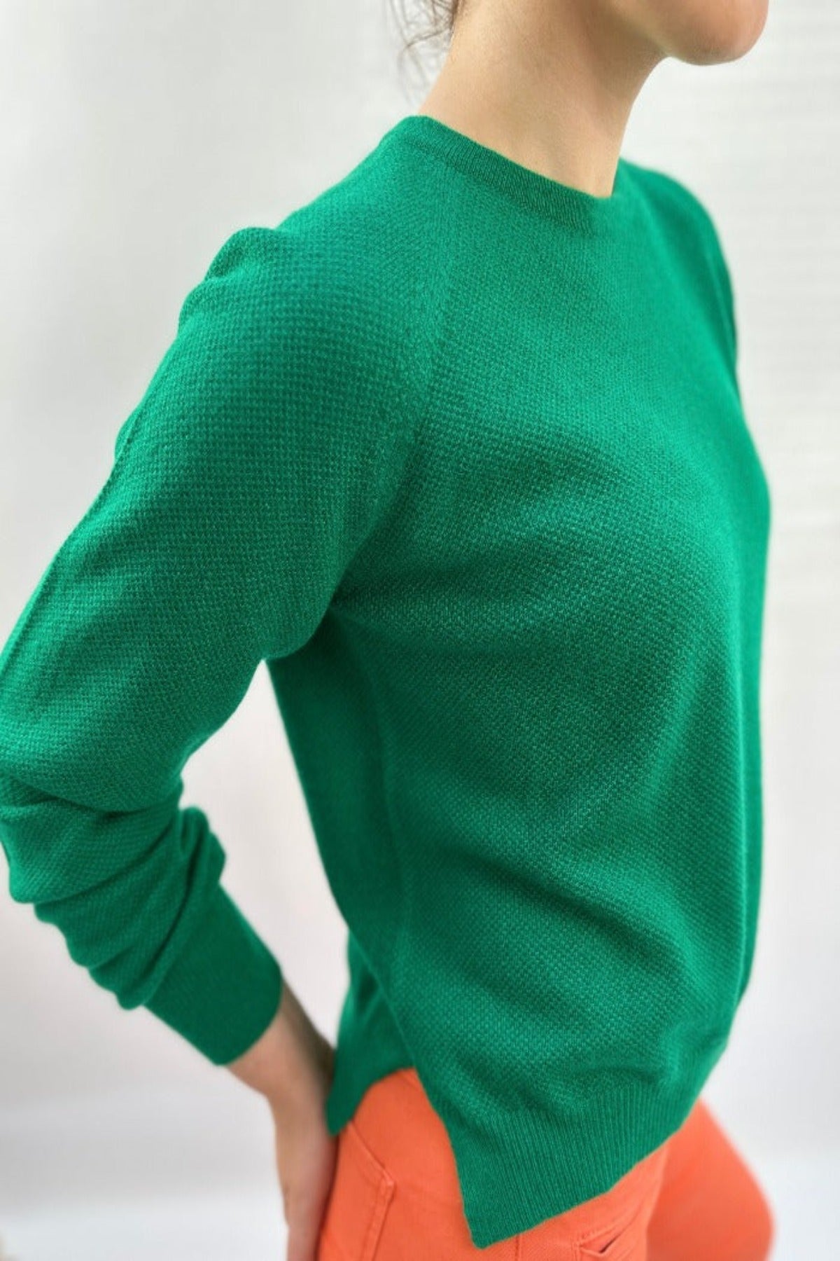 bonnie waffle knit sweater kelly green side