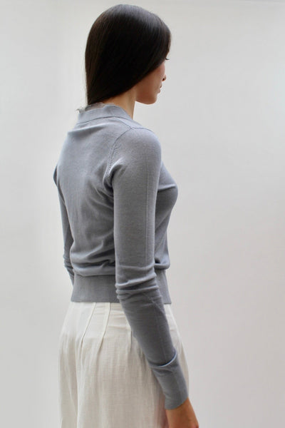 moby steel cardi in pewter grey side back view