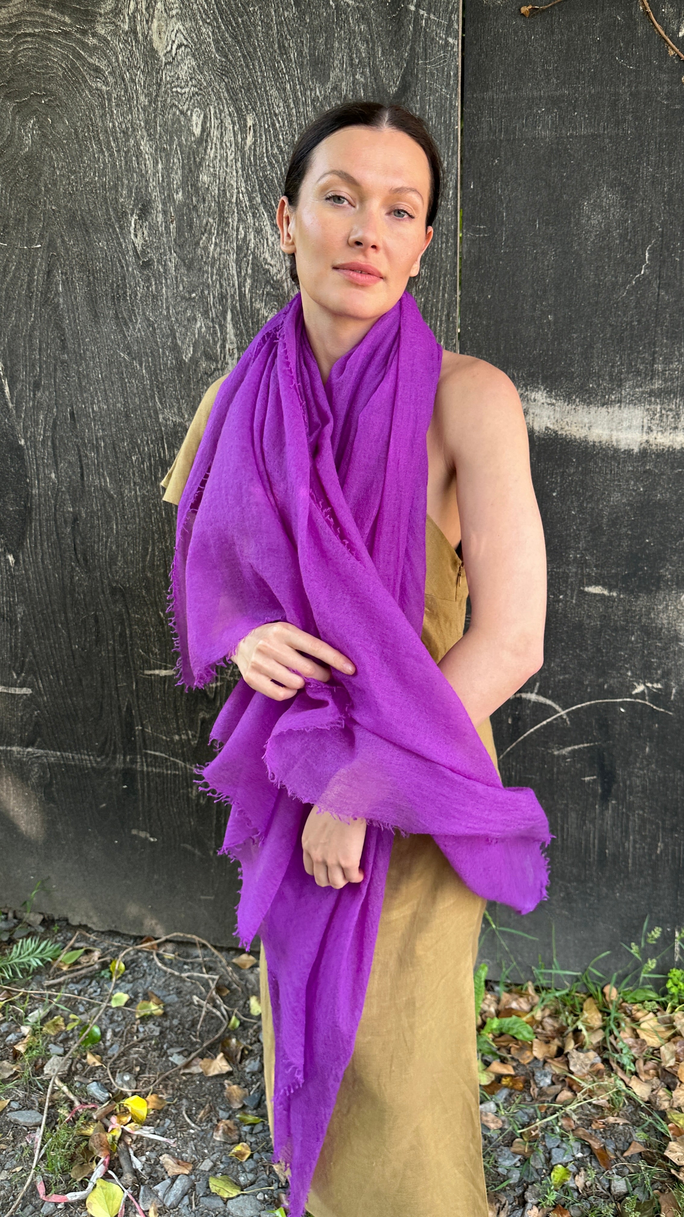 Marmee sari purple cashmere scarf  long view