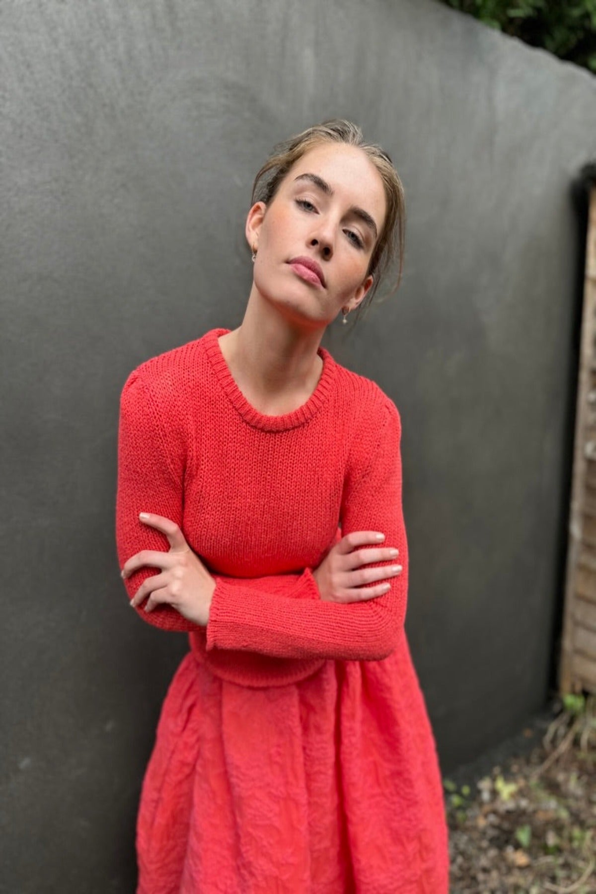 diva geranium red coral cotton sweater