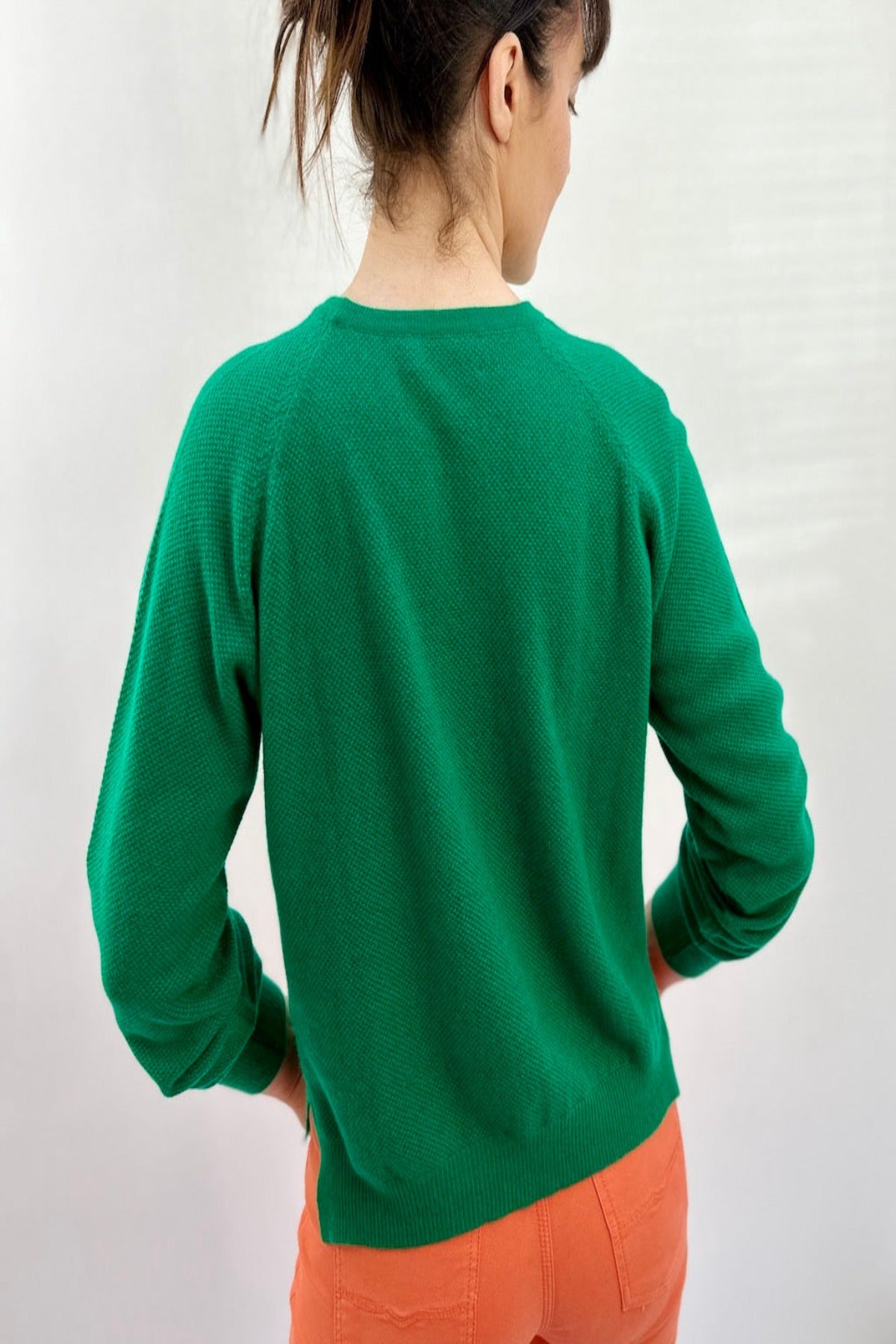 bonnie waffle knit sweater kelly green back