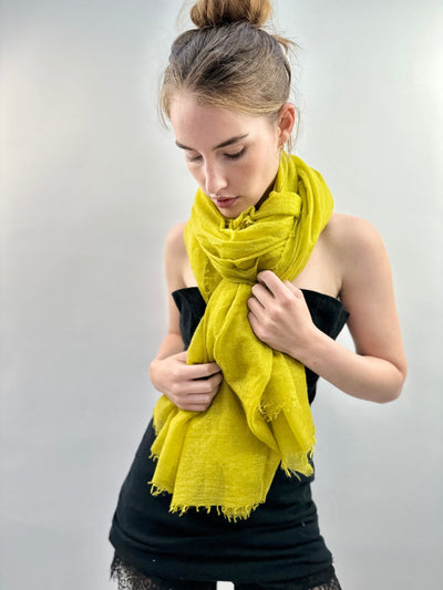 Marmee Citronelle scarf, citrus yellow chartreuse cashmere scarf
