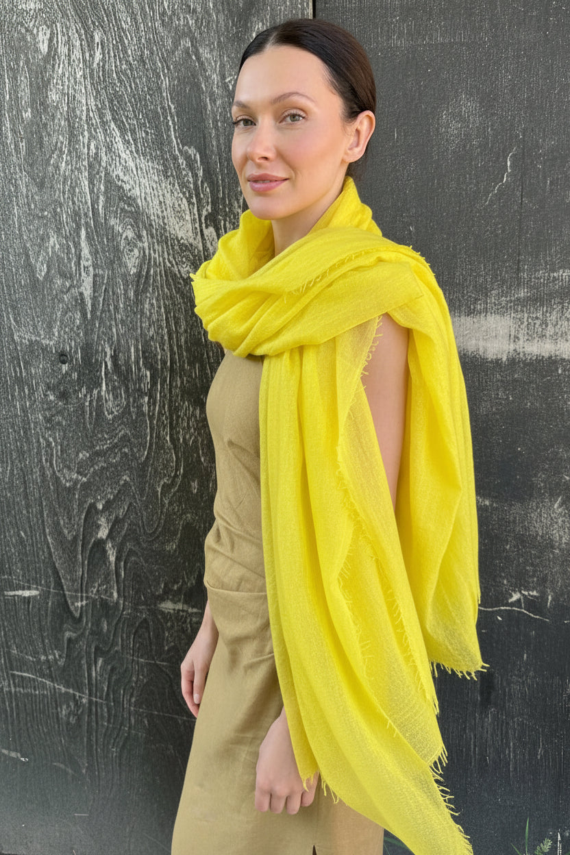 marmee aurora yellow combed cashmere scarf side view