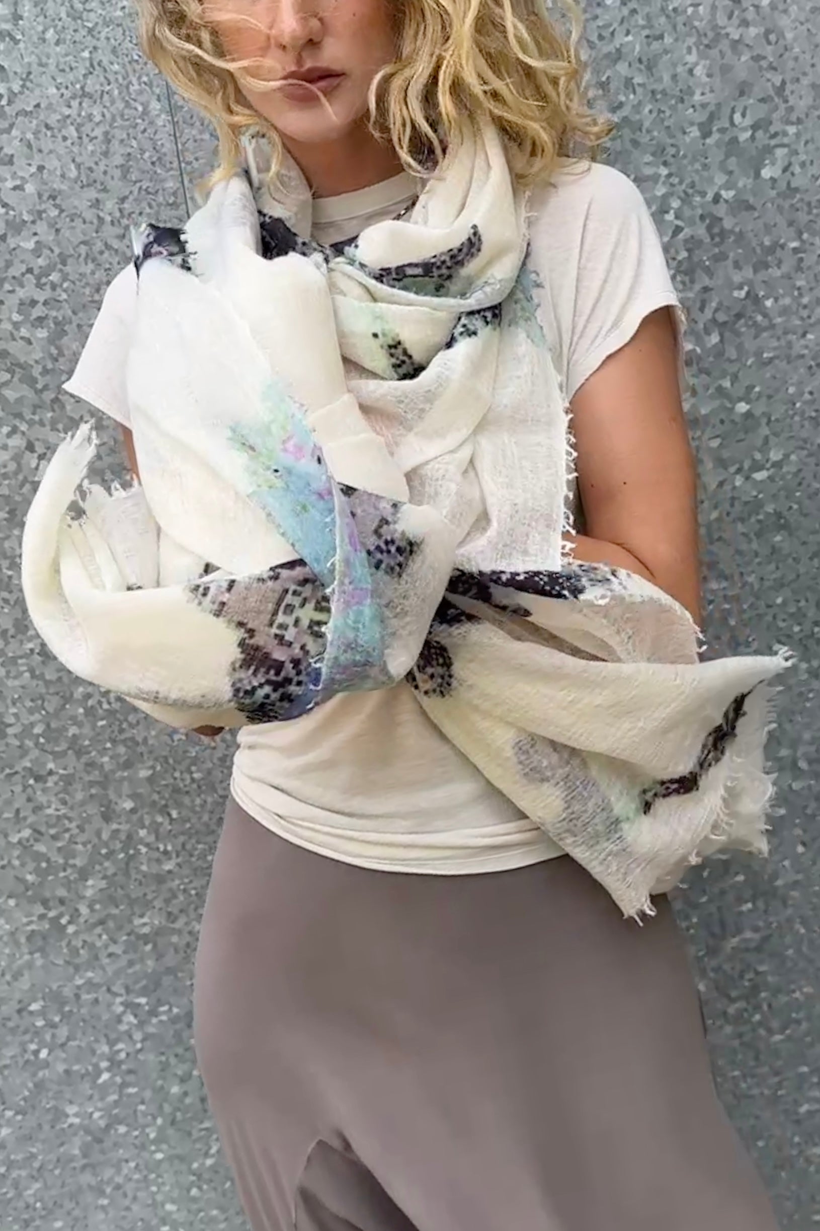 dominga scarf cashmere off white abstract geometric print 