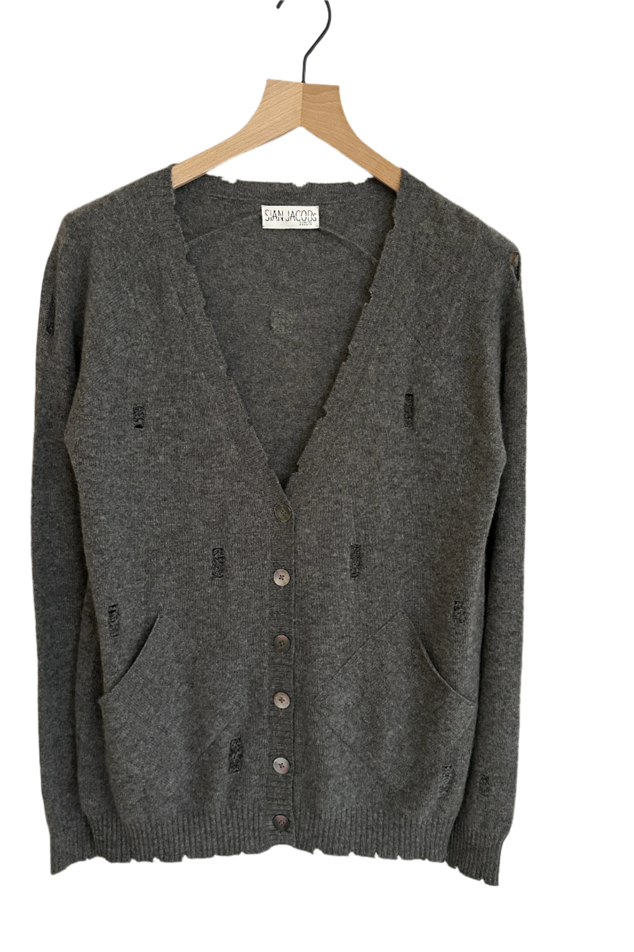 fola thunder cashmere boyfriend cardi with holes