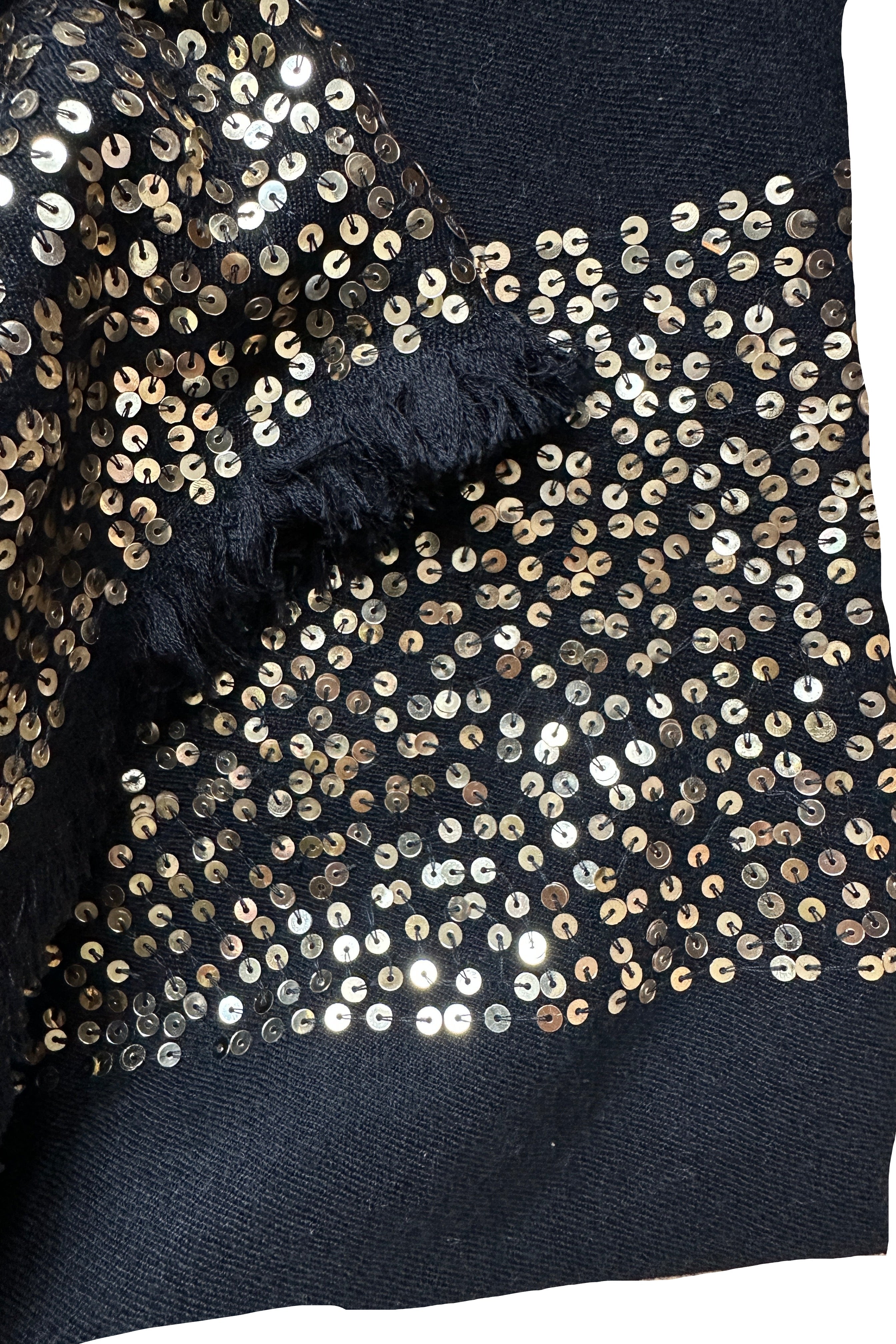 sparkle close up cashmere silk black scarf with gold sequins
