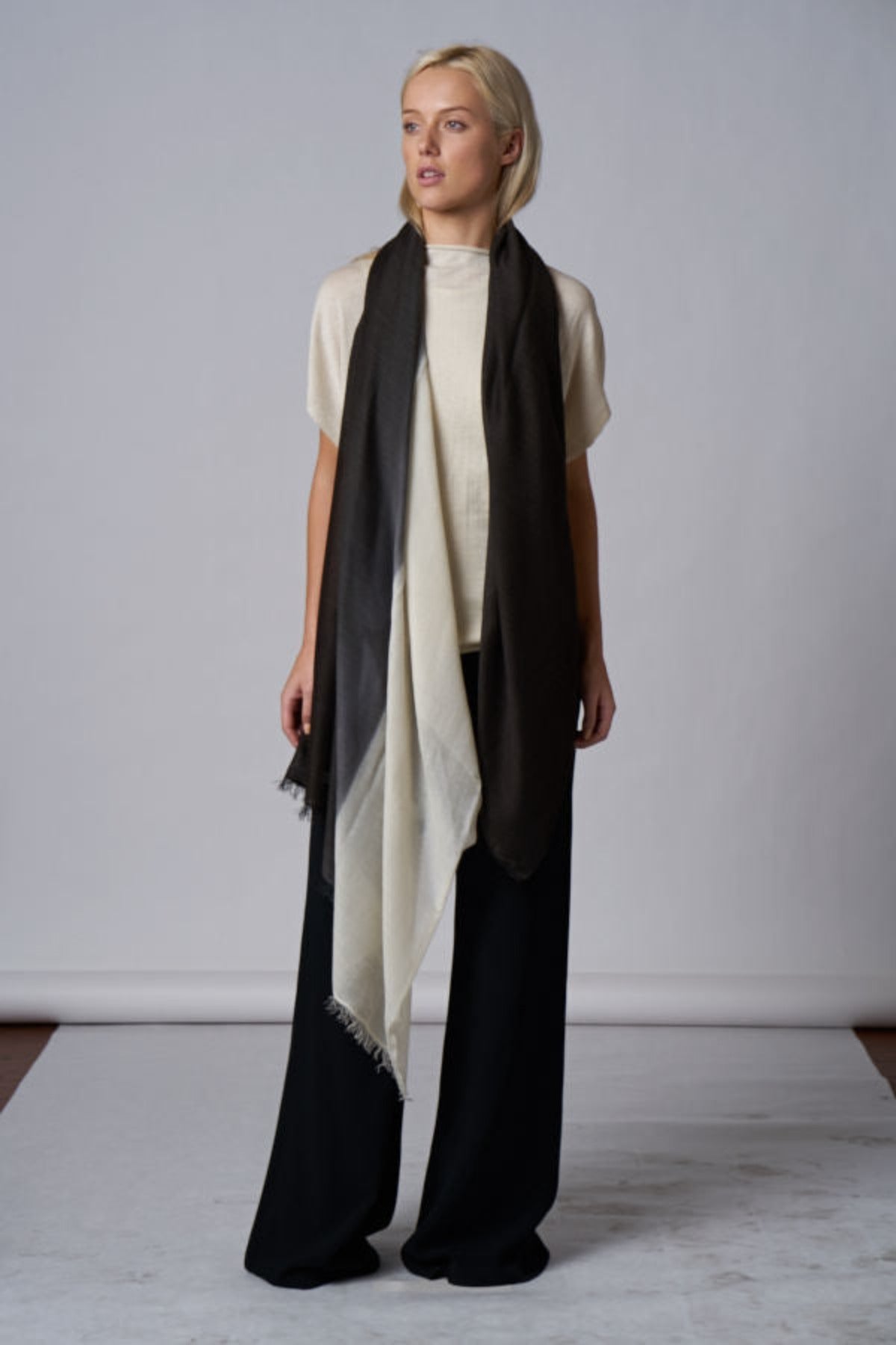 ombre scarf black and white cashmere silk