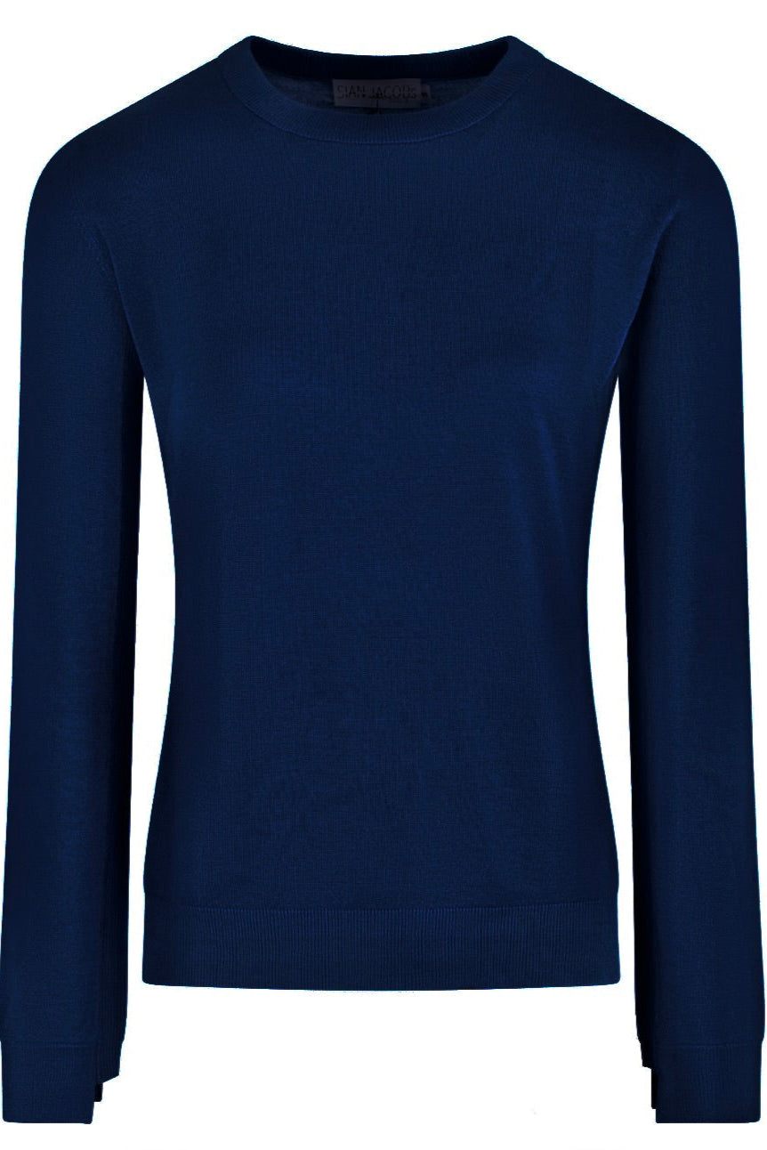 Navy blue sweater on a white background