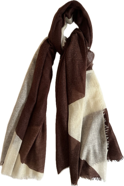 Shapes off white tobacco cashmere scarf