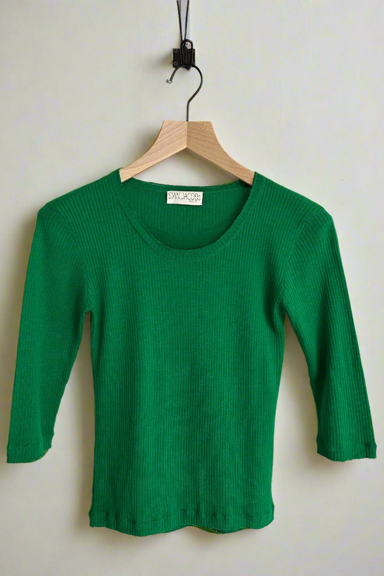 carly t 2 cotton silk chiffon bright green 3/4 sleeve t shirt