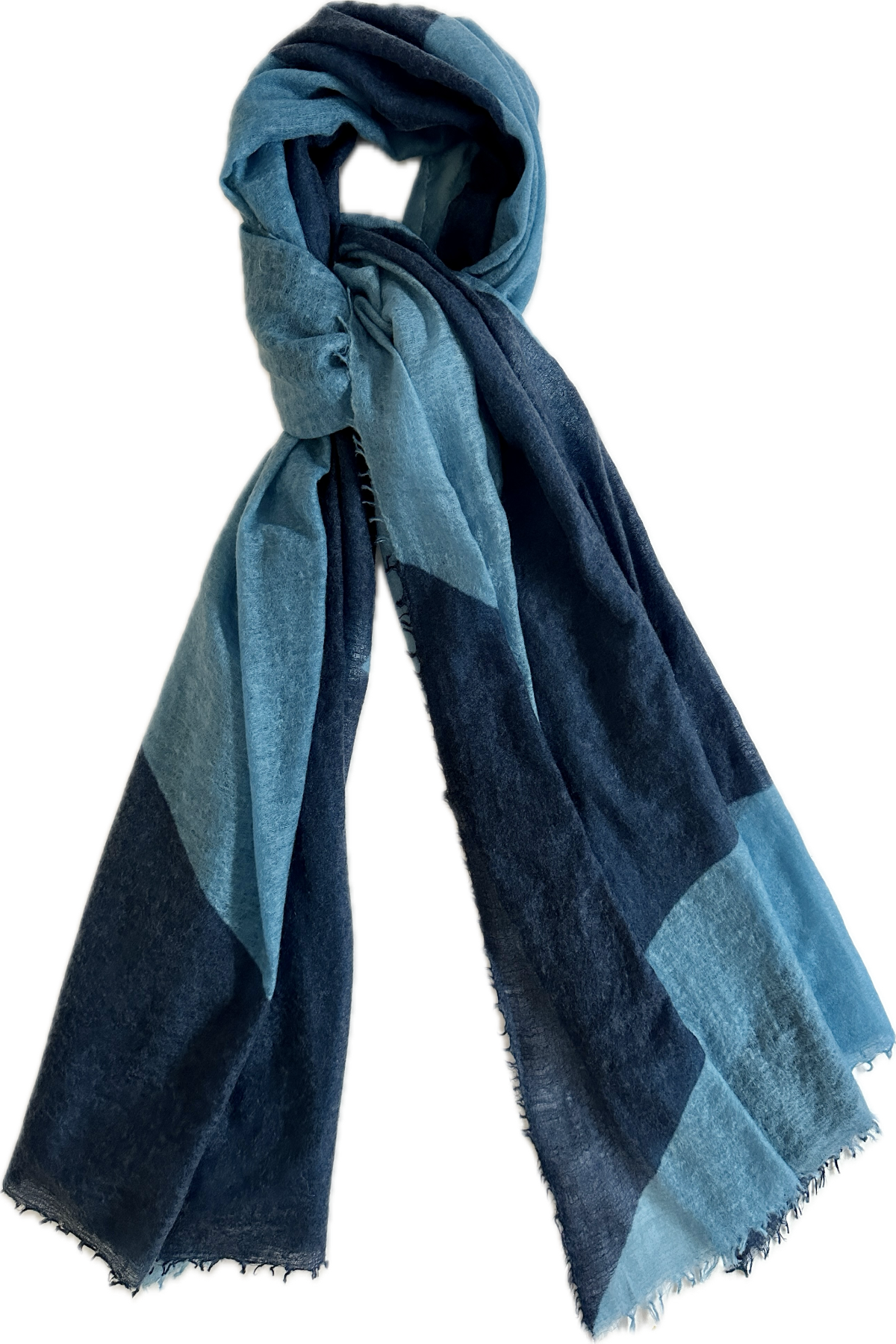 Shapes Navy and Teal cashmere scarf