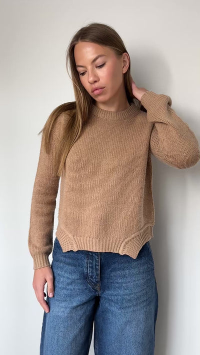 rizzo beige camel lambswool yak sweater with side panels