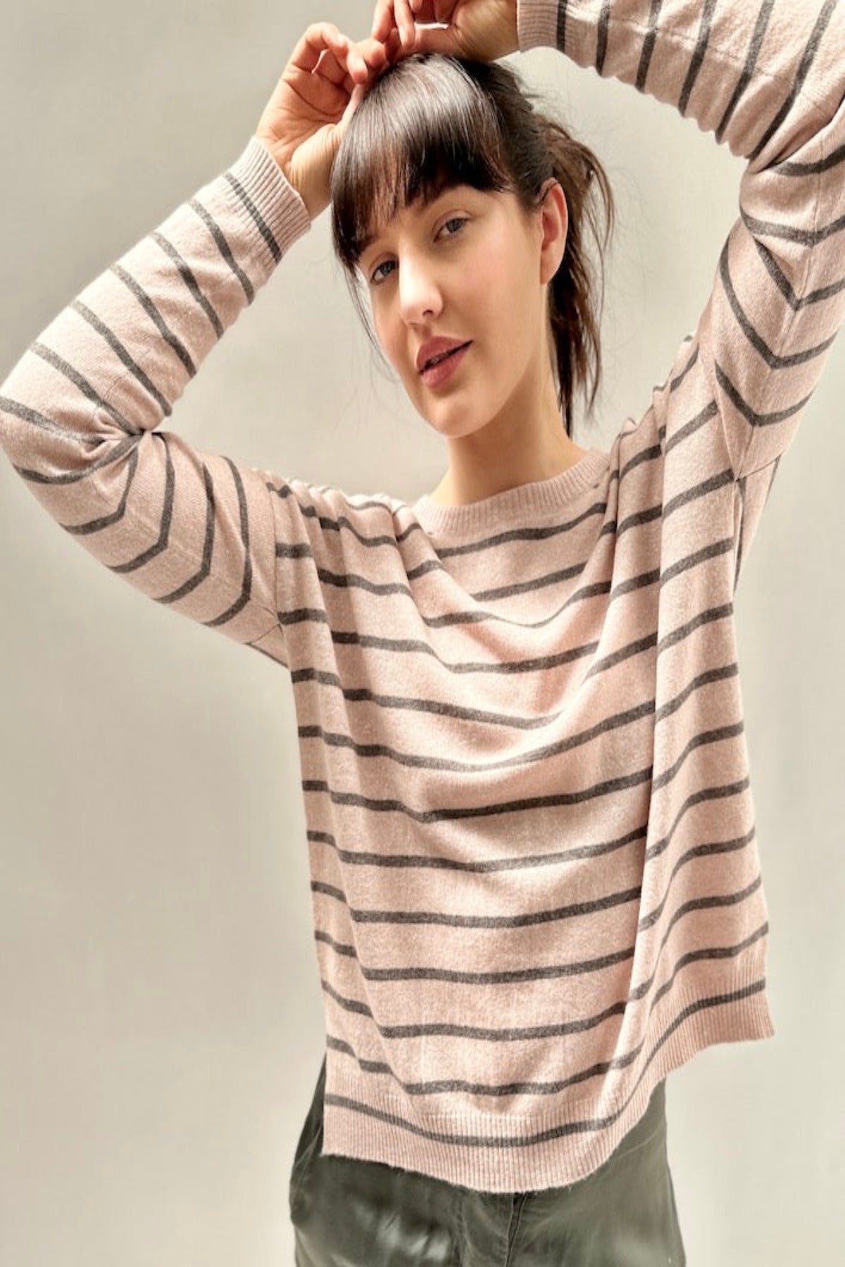 zeek stripe hoopoe elk arms up cashmere linen sweater