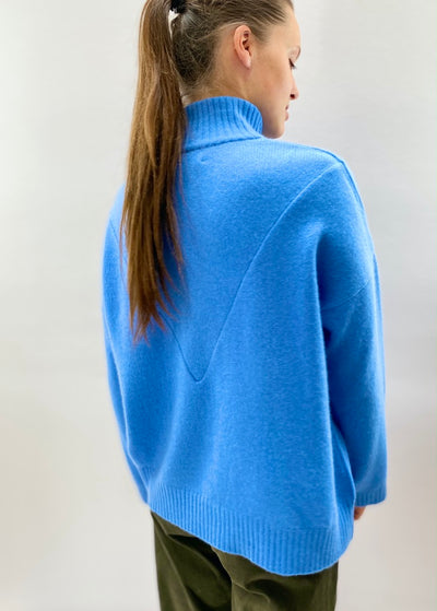 zelda cornflower high neck sweater back