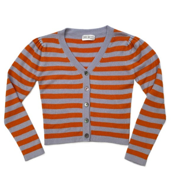 stripe cardigan plein v neck orange and chakra