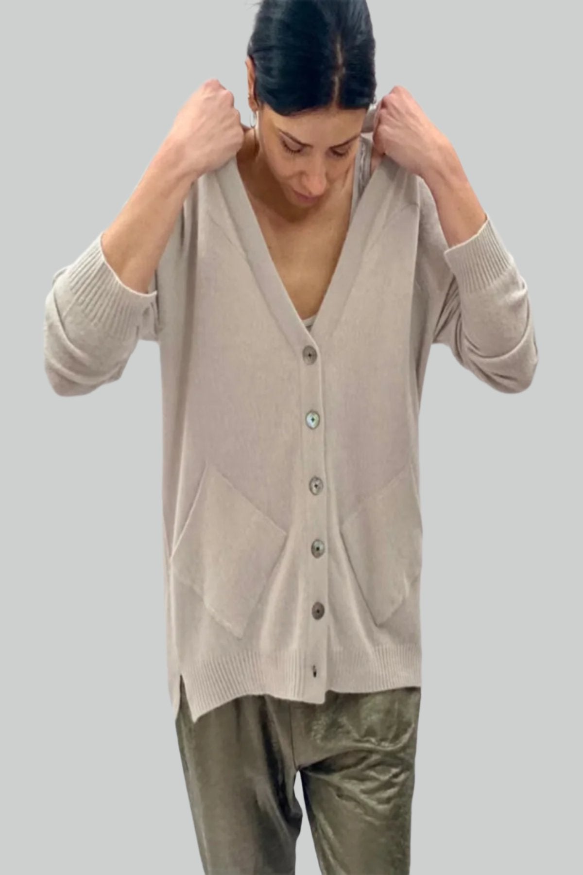 zola dove grey cardigan