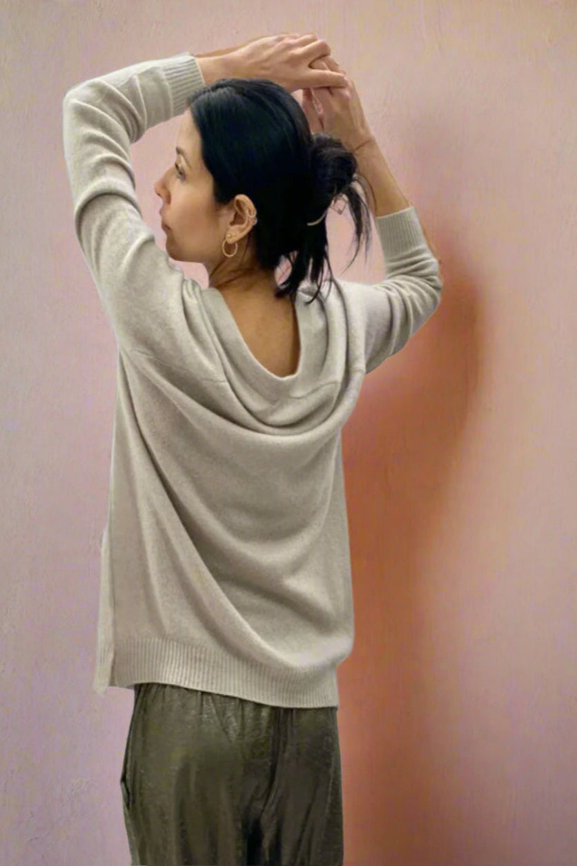 zola dove grey cardigan back view